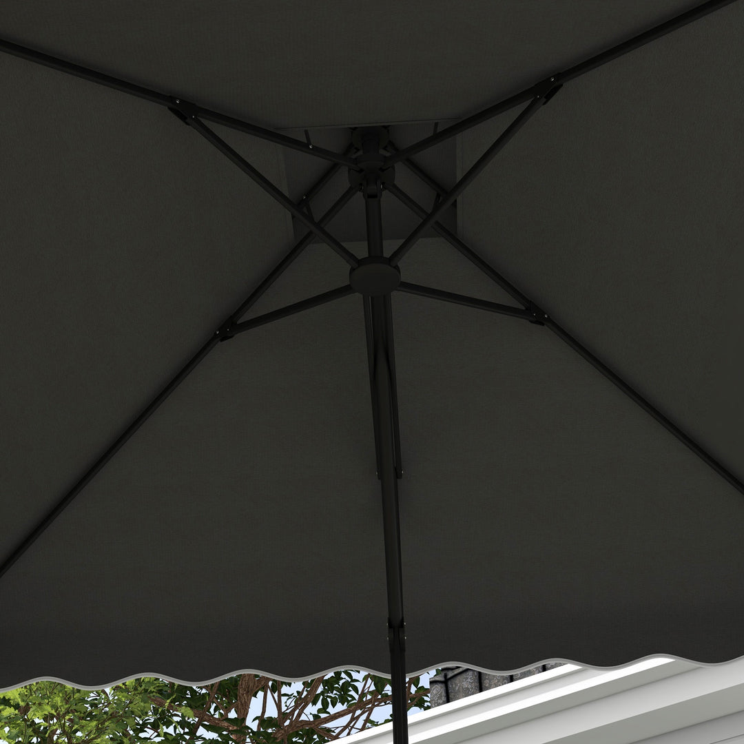 Haveparasol, fritstående parasol, dekorativ kant, ventileret tag, metalramme, 2,4x2,4x2,6m, mørkegrå
