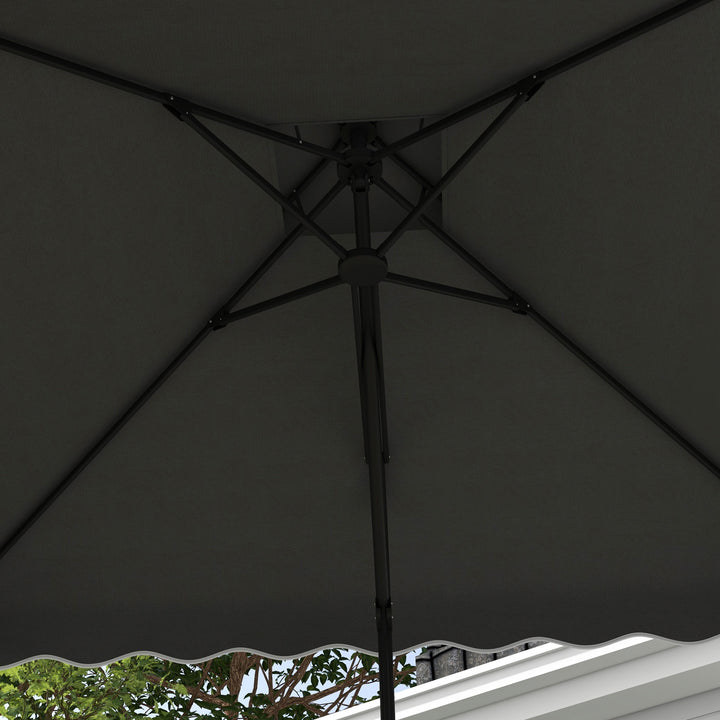 Haveparasol, fritstående parasol, dekorativ kant, ventileret tag, metalramme, 2,4x2,4x2,6m, mørkegrå