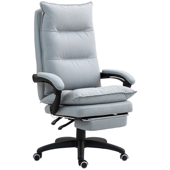 Massagekontorstol, skrivebordsstol med massagefunktion, højdejusterbar, ergonomisk drejestol, nylon, lysegrå
