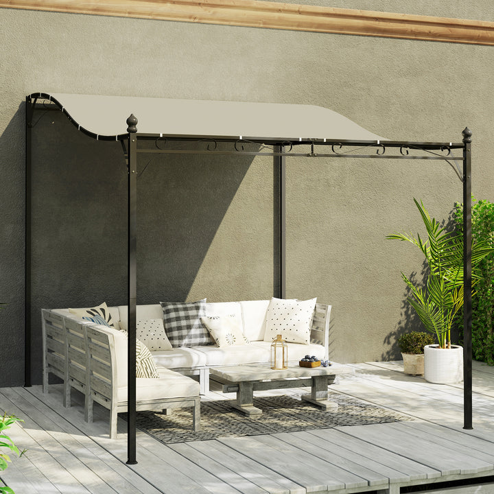 3 x 2,5 m pergola, vægmonteret havepavillon, vandafvisende, metalramme, drænhuller, skyggetag, cremehvid