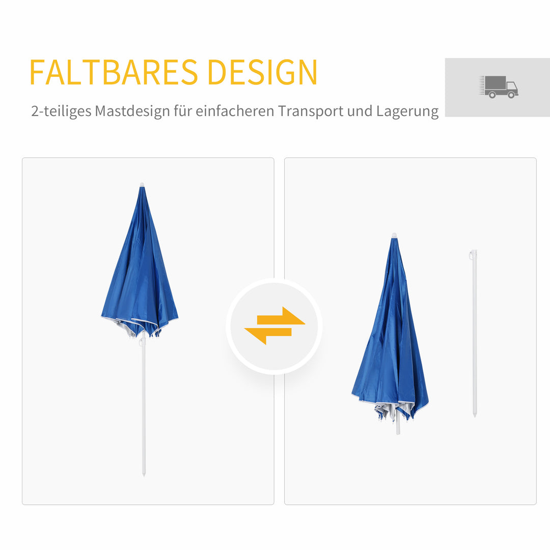 Strandparasol med sidepanel, polyester, blå, 2,2 x H2,2m