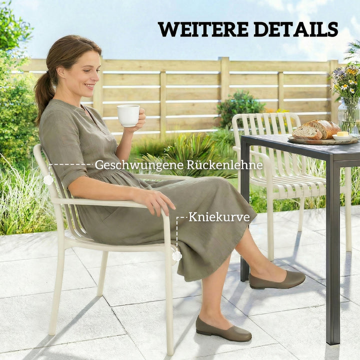 Sæt med 4 stabelbare havestole med lameller, ergonomiske, cremehvid