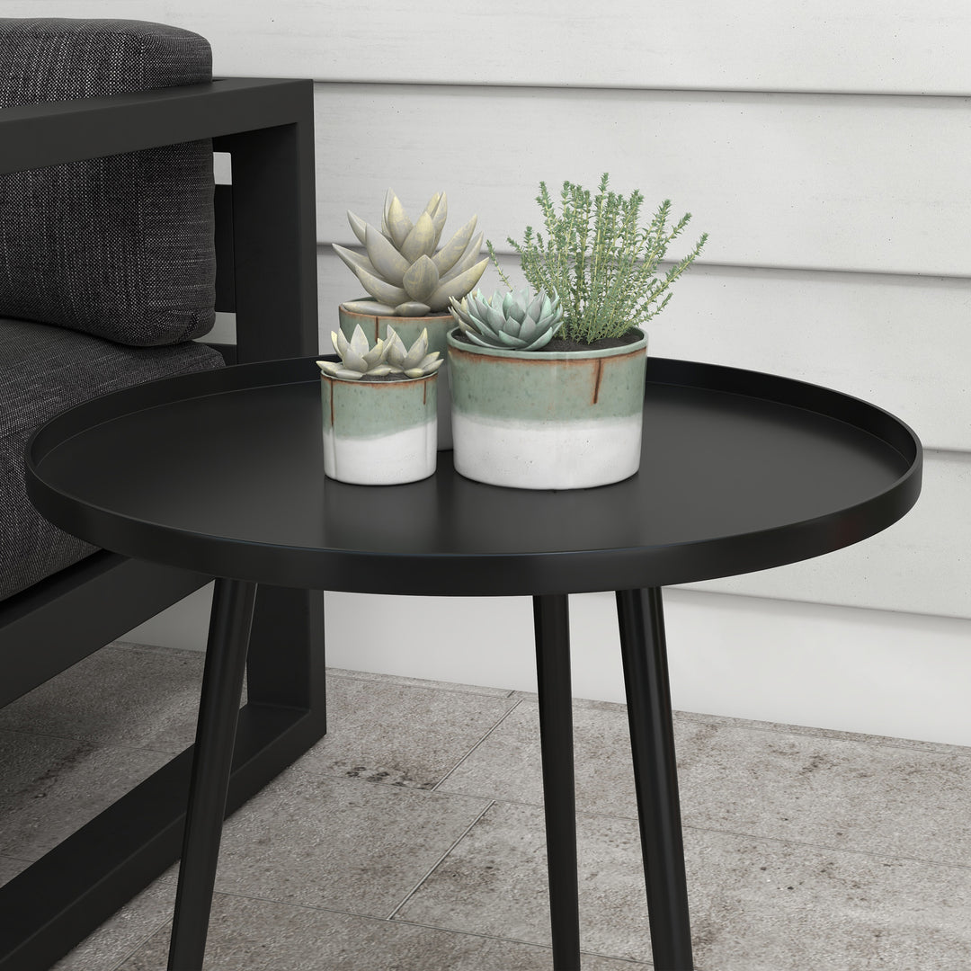 Udendørs sidebord, havebord, rundt terrassebord, stål, 40 x 50 cm, sort