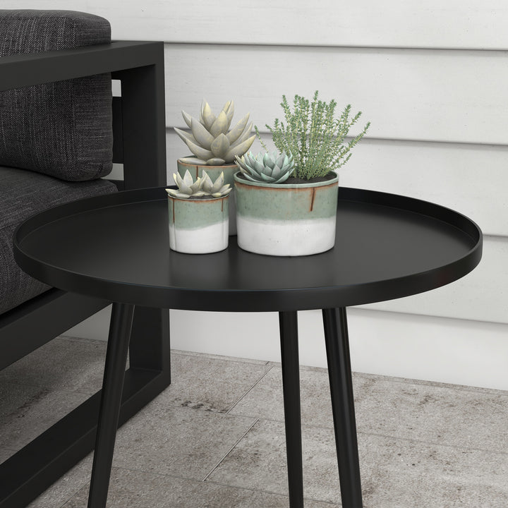 Udendørs sidebord, havebord, rundt terrassebord, stål, 40 x 50 cm, sort