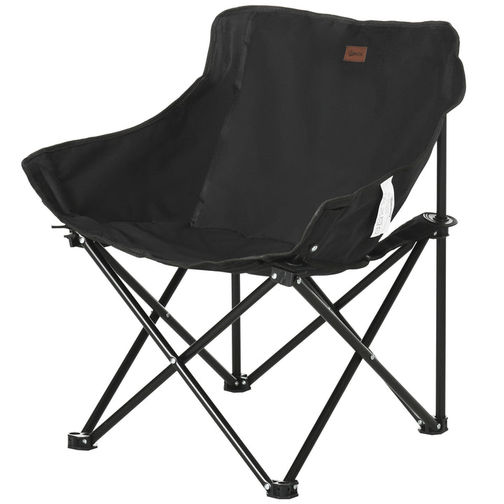 Foldbar campingstol med stålramme og stofsæde og bæretaske, sort