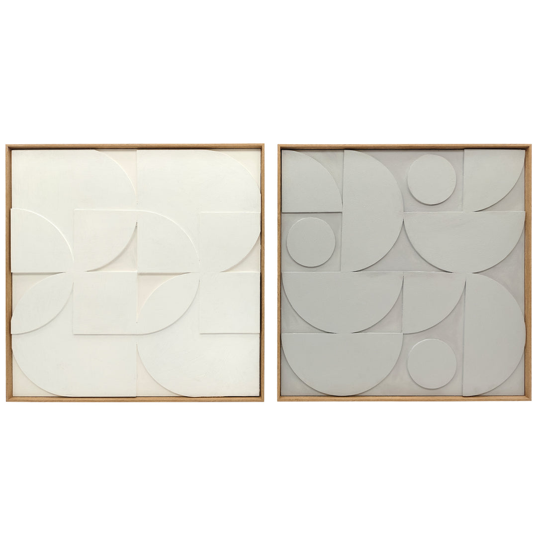 3D-vægdekoration, sæt med 2, geometrisk, moderne vægdekoration til stue, entré, 80 x 3,5 x 80 cm, hvid