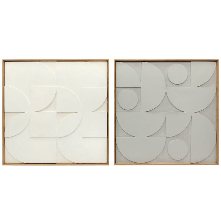 3D-vægdekoration, sæt med 2, geometrisk, moderne vægdekoration til stue, entré, 80 x 3,5 x 80 cm, hvid