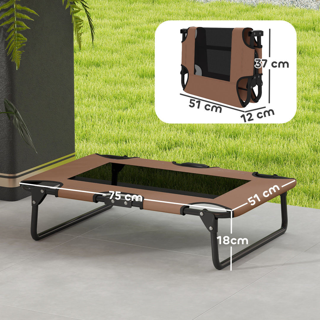 Forhøjet hundeseng, sammenklappelig hundeseng, udendørs hundeliggestol med netdesign, kaffe oxford 75 x 51 x 18 cm