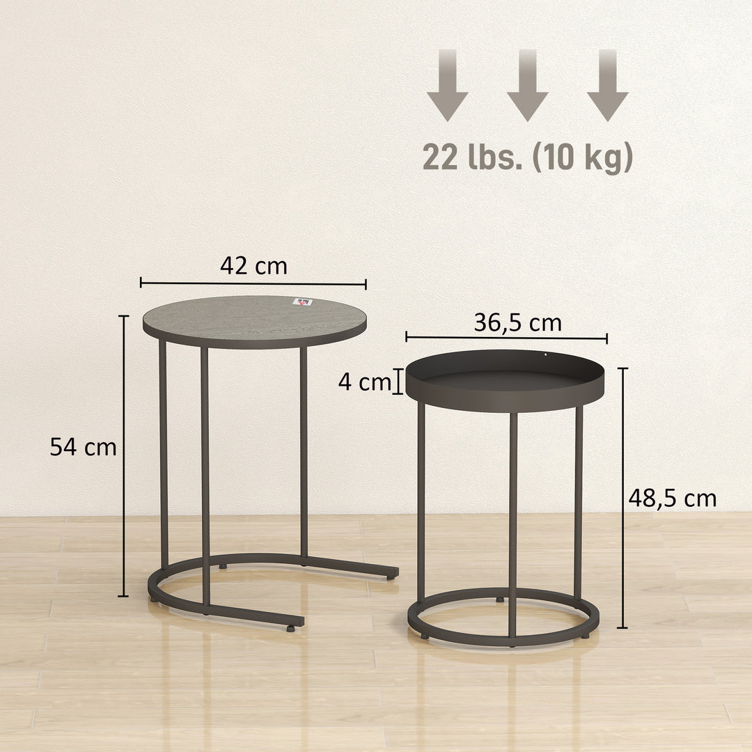 Sæt med 2 stueborde, stabelbare, bakkedesign, metal, grå