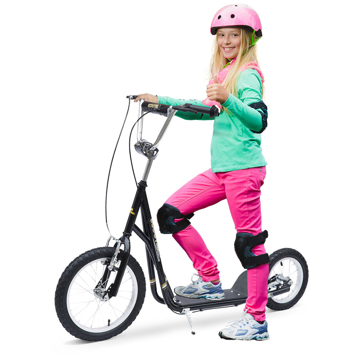 Børneløbehjul 16/12 tommer løbehjul kickscooter med bremser city scooter kickboard børneløbehjul til 5+ år børn sort 135 x 58 x 92-100 cm