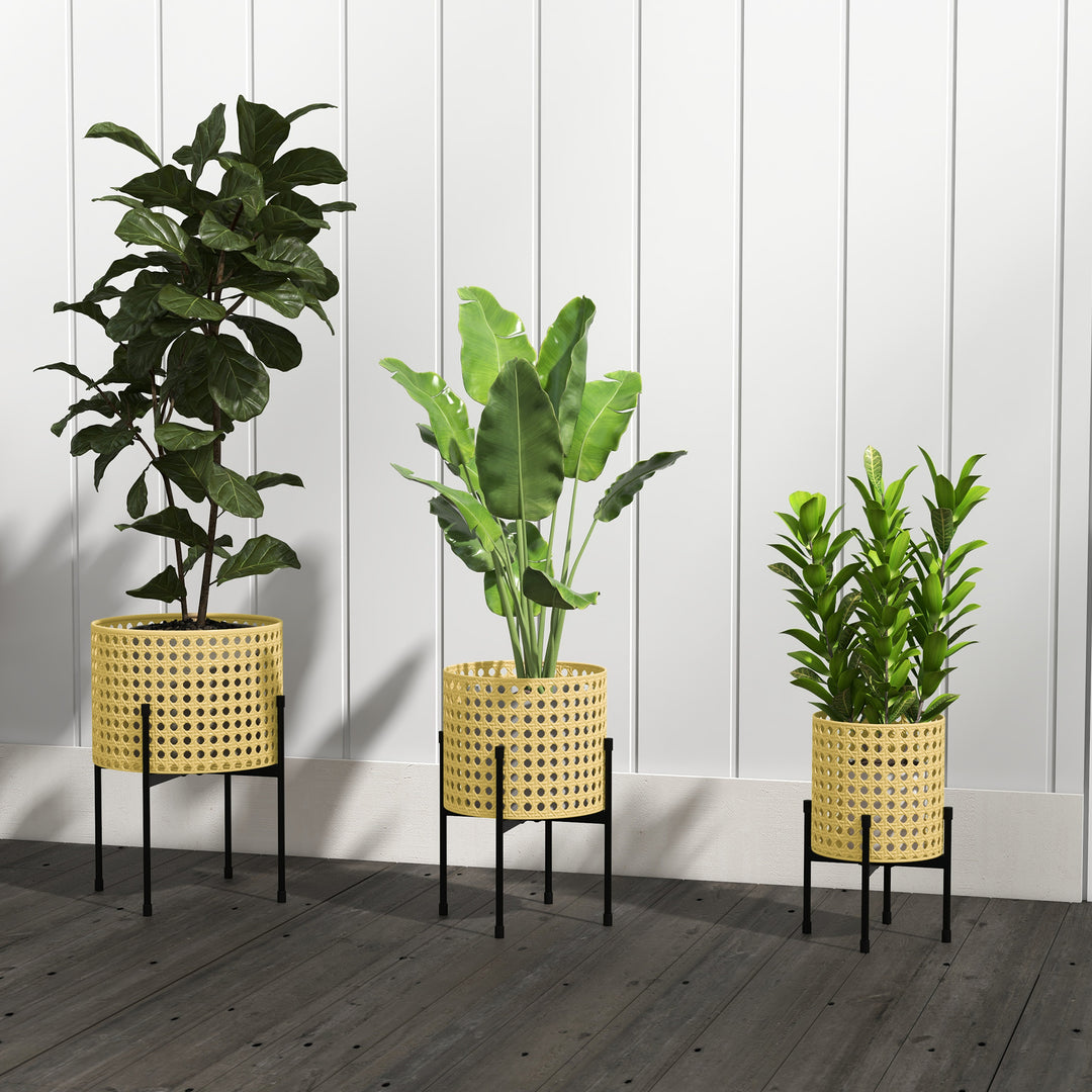 Blomsterstander, sæt med 3, rustfri metalramme, indendørs og udendørs, sort/guld