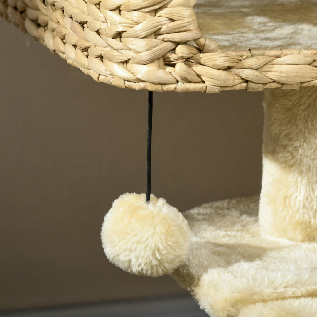 Kradsetræ til katte, 1 kattehule, 1 katteseng, 1 liggeflade, 1 rampe, 60 cm x 40 cm x 98 cm, naturlig + beige