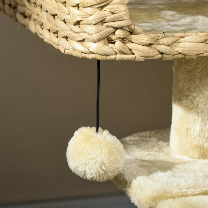 Kradsetræ til katte, 1 kattehule, 1 katteseng, 1 liggeflade, 1 rampe, 60 cm x 40 cm x 98 cm, naturlig + beige