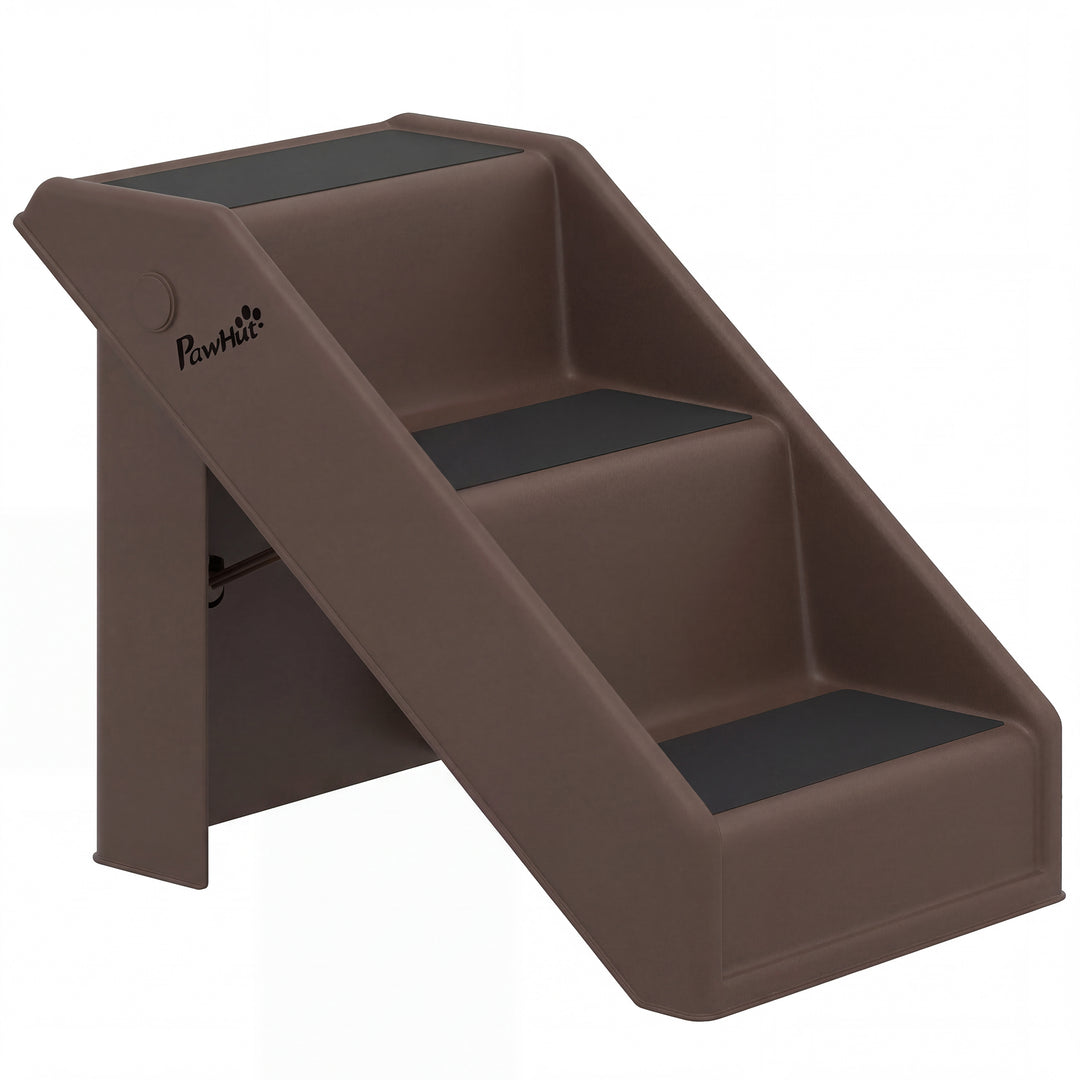 Hundetrappe, 3 trin, 36,5 cm høj, foldbar kæledyrstrappe til små hunde, til seng, sofa, divan, bil, brun