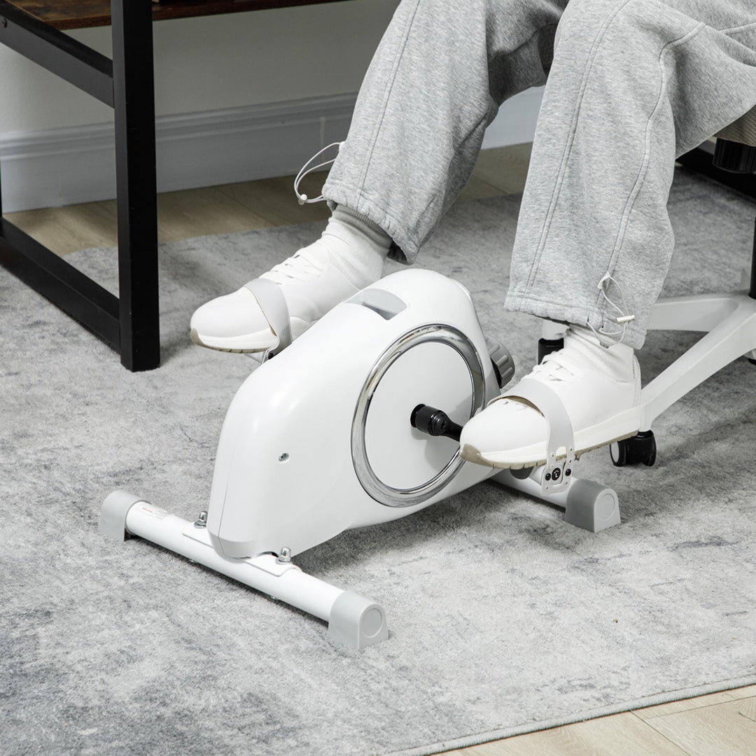 Mini motionscykel, fodpedaler til under skrivebordet, arm- og benøvelser, 8 modstandsniveauer, stål, hvid