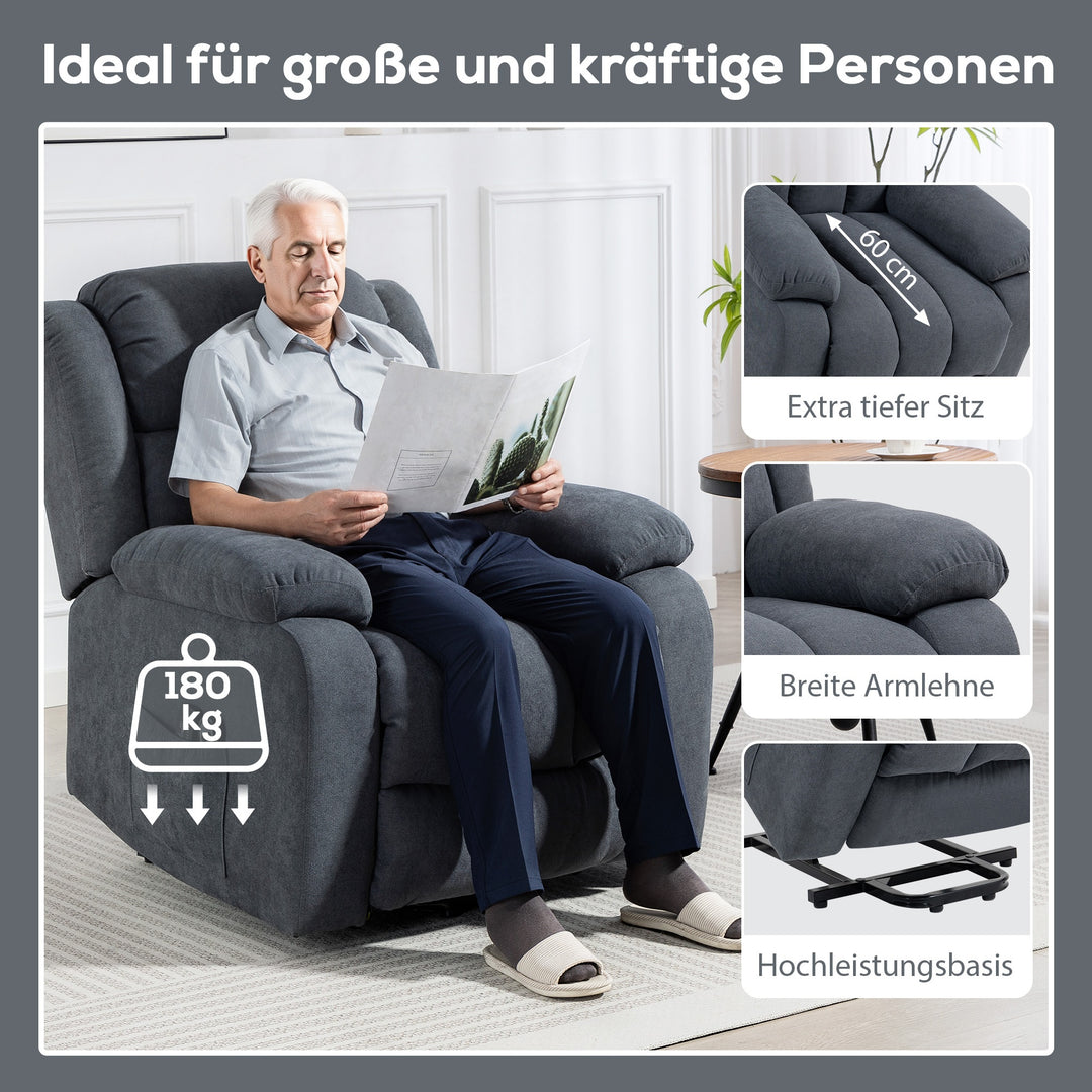 Elektrisk lænestol med løftefunktion, lænefunktion, massagefunktion, 93x91x103 cm, mørkegrå