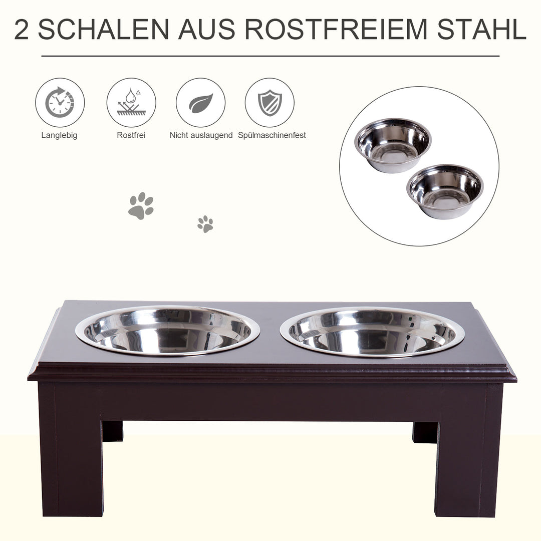 Hundeskål til hævet hund, madskål med 2 skåle, vandskål, 2 x 900ml skåle i rustfrit stål, foderskål, foderstation, hundeskåle til små hunde og katte, espresso