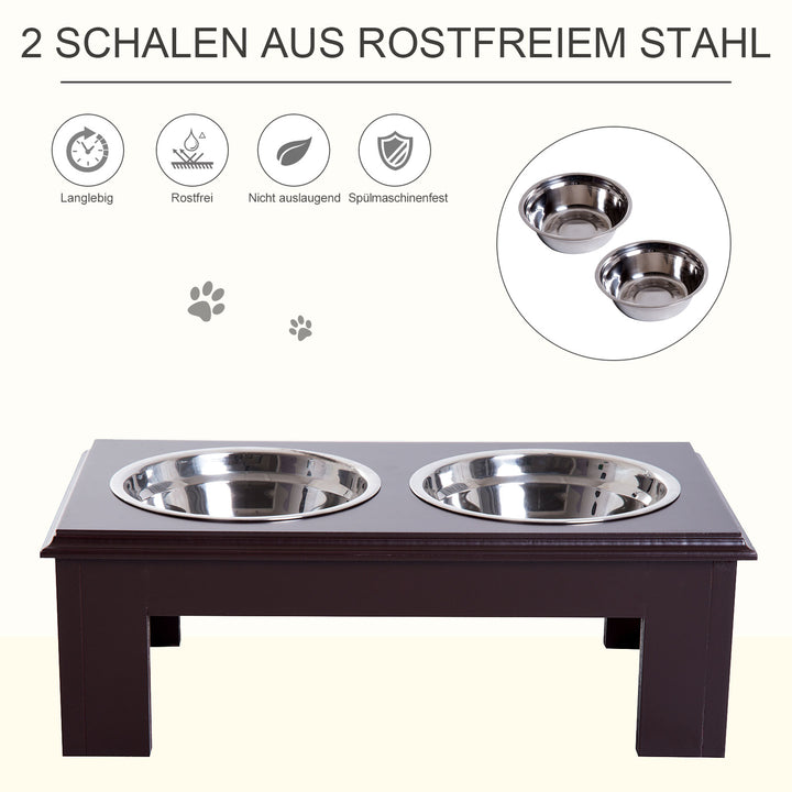 Hundeskål til hævet hund, madskål med 2 skåle, vandskål, 2 x 900ml skåle i rustfrit stål, foderskål, foderstation, hundeskåle til små hunde og katte, espresso