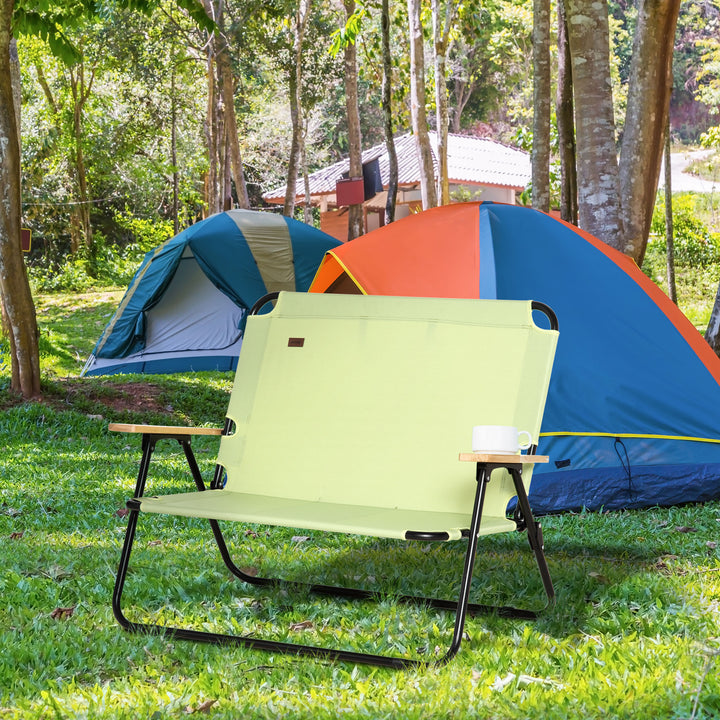 2-Personers foldbar campingstol med kopholder, 141 x 67 x 80 cm, grøn