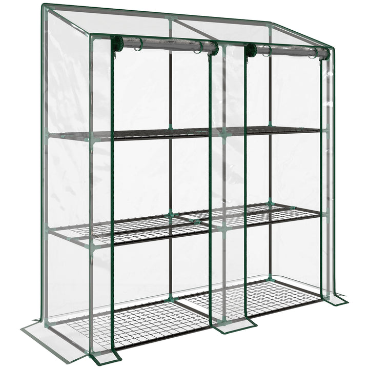 Minidrivhus, 3 etager, 6 trådhylder, 2 åbninger, plastikpresenning, transparent