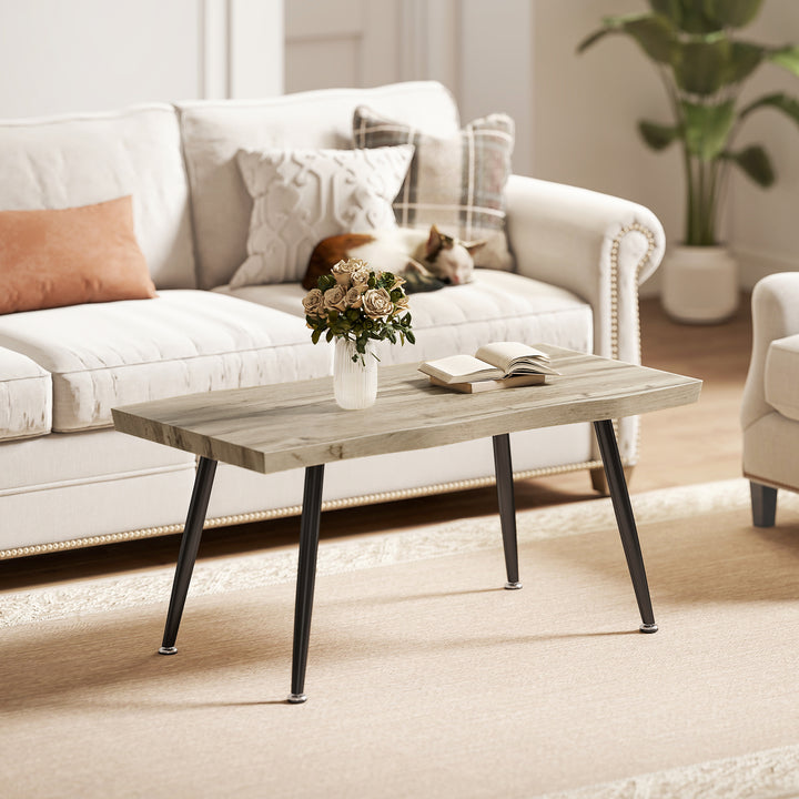 Sofabord/sidebord med metalben, 4 cm tyk bordplade, stuebord, 100 x 50 x 45 cm, eg og sort