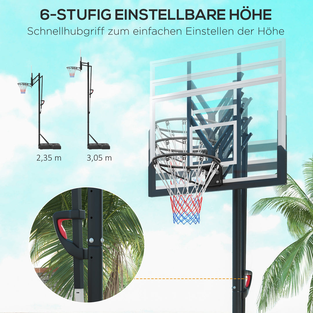 Basketballstativ, mobil, højdejusterbar, brudsikker bagplade, 235-305 mm kurvhøjde, sort