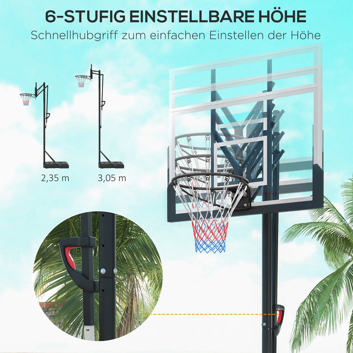 Basketballstativ, mobil, højdejusterbar, brudsikker bagplade, 235-305 mm kurvhøjde, sort