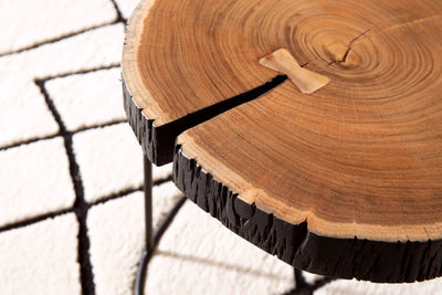 sofabord  (60x60x45 cm akacie massivt træ/metal med trækant), sofabord, sofabord, moderne stuebord