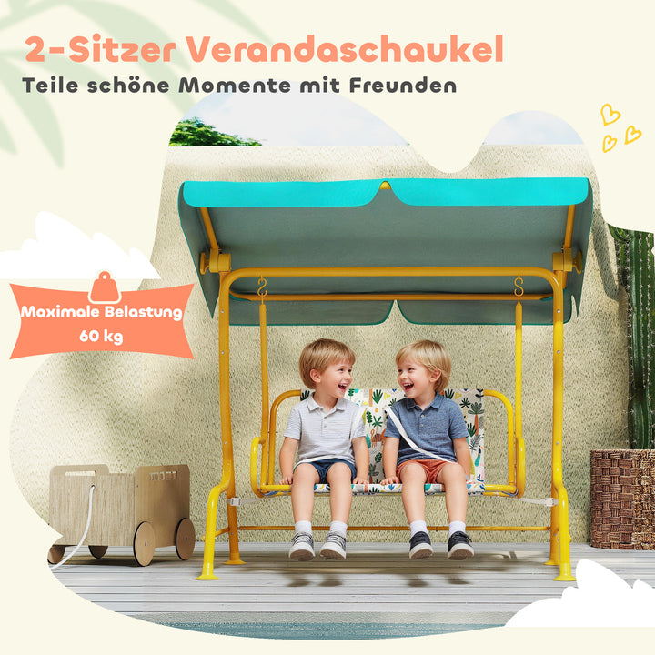 2-personers Hollywood-gynge til børn med justerbar solskærm og sikkerhedssele til børn i alderen 3-6 år op til 60 kg, 112x75x120 cm, grøn