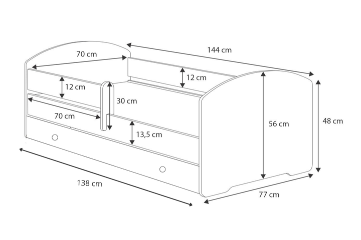 LUK børneseng 140x70 med skuffe - Tog