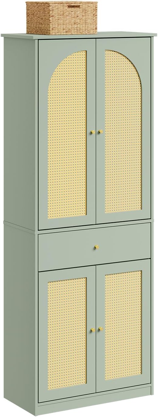 Garderobeskab, 70 x 34 x 180 cm til soveværelse og gang, rattan-look, grøn