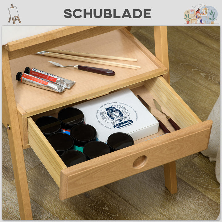 Staffeli, kunstnerstaffeli, højdejusterbart, 1 skuffe, natur + sort