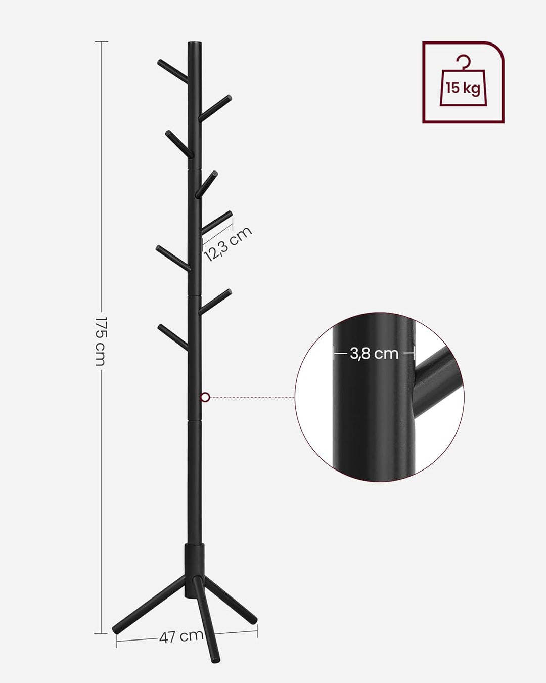 Stumtjener, 8 knager, sort, op til 175 cm