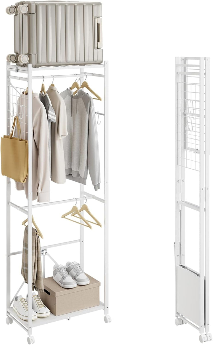 Foldbart tøjstativ smal på hjul, 60,5x32,5x175cm