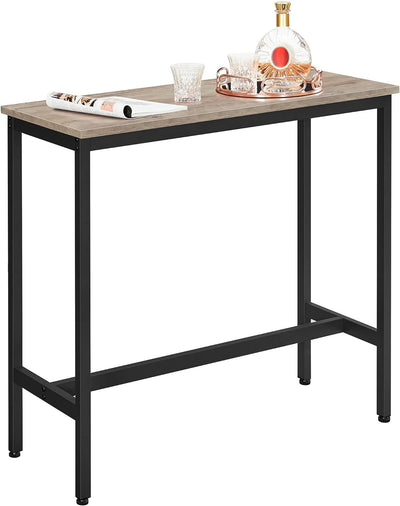 Barbord, smalt rektangulært barbord, køkkenbord, pub-spisebord, stålramme, 100 x 40 x 90 cm, nem montering, industrielt, greige og sort