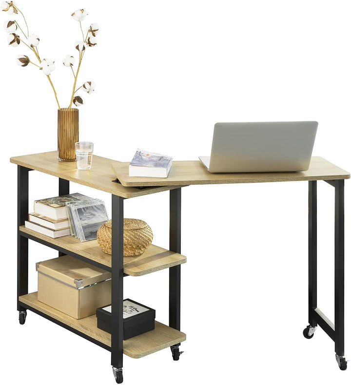 Skrivebord med roterende sidebord, B133 x D30 x H69 cm, industriel stil, naturfarvet