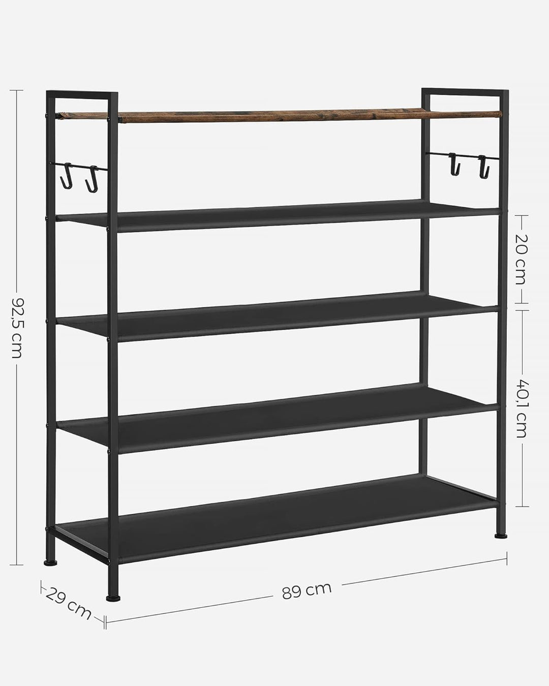 Skostativ i slidstærkt design - Metal og stof, 20-25 par, med kroge