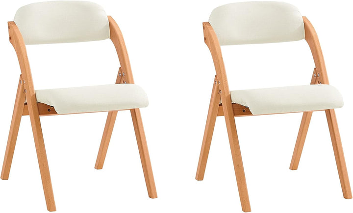 Sæt med 2 sammenklappelige, polstrede træstole i hvid – ergonomiske og pladsbesparende køkken- og spisebordstole, 47,5 × 77 × 59 cm