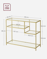 Konsolbord, 100x35x80cm, guldfarvet kant i chikt glas