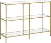 Konsolbord med 3 hylder, hærdet glas, 100x30x73 cm, guldfarvet