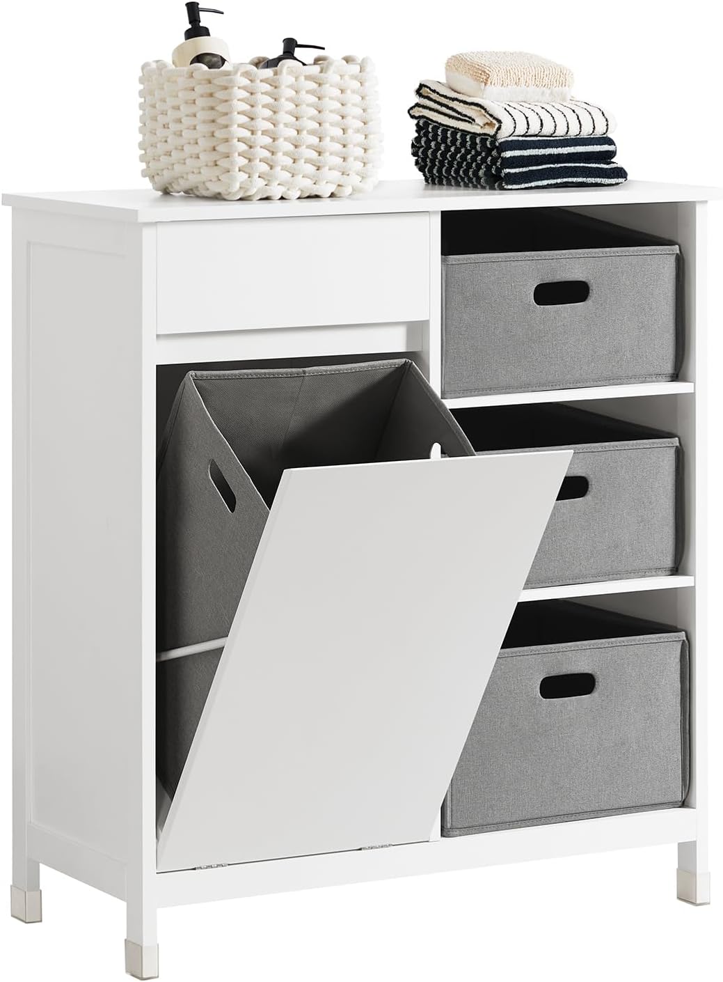 Kommode med indbygget vasketøjskurv til badeværelset, hvid (B80 x D38 x H90 cm)