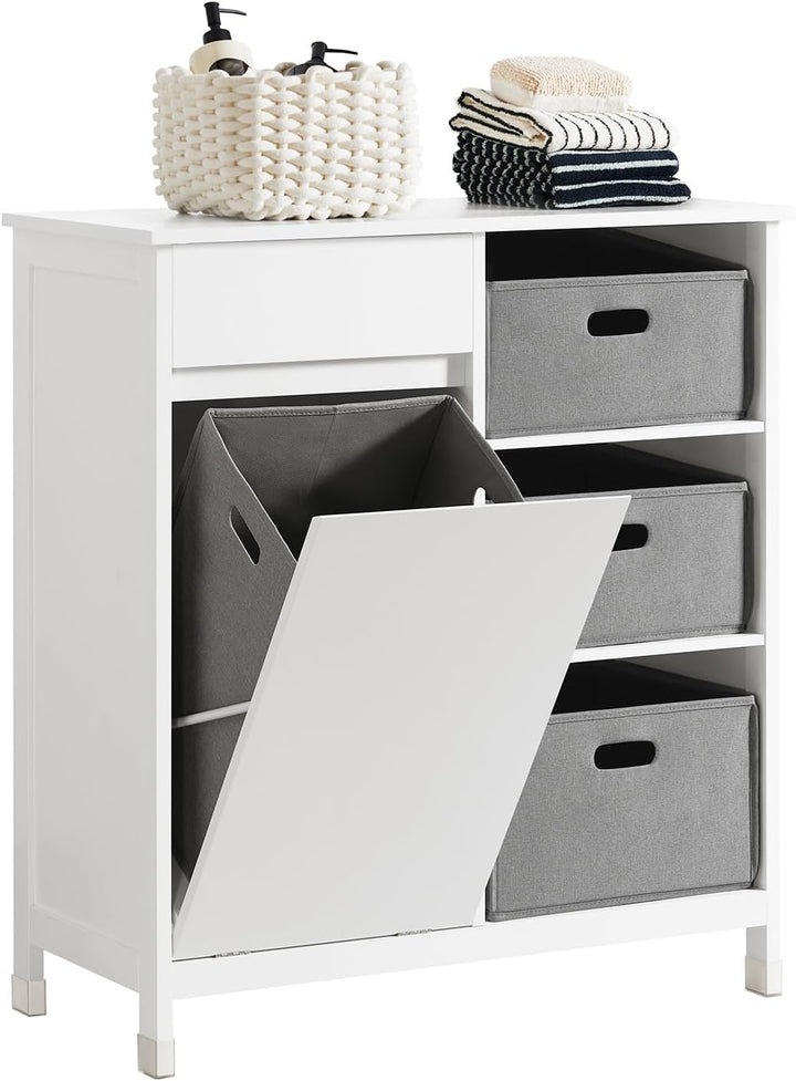 Kommode med indbygget vasketøjskurv til badeværelset, hvid (B80 x D38 x H90 cm)