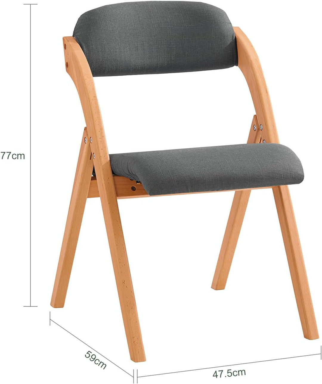 Sæt med 2 sammenklappelige, polstrede træstole i mørkegrå – ergonomiske og pladsbesparende køkken- og spisebordstole, 47,5 × 77 × 59 cm