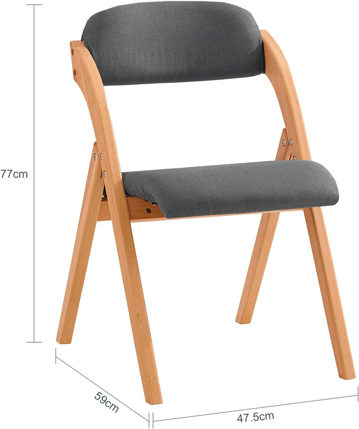 Sæt med 2 sammenklappelige, polstrede træstole i mørkegrå – ergonomiske og pladsbesparende køkken- og spisebordstole, 47,5 × 77 × 59 cm