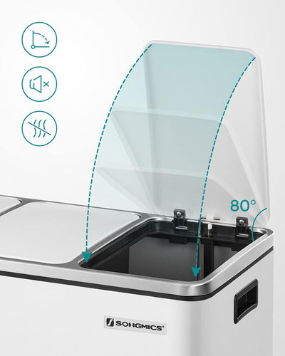 3-delt køkkenspand med pedal og blødt luk (54L), hvid