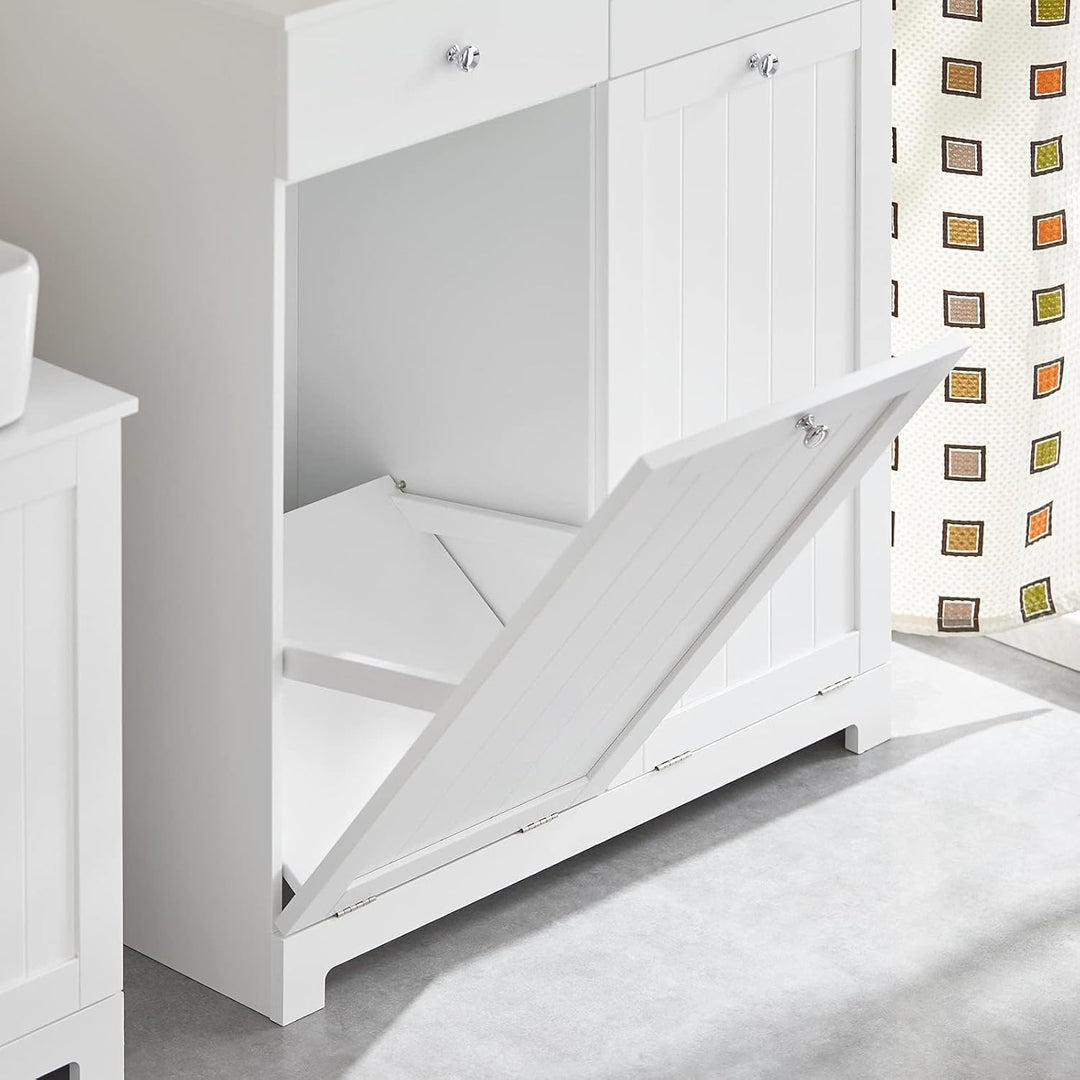 Hold dit badeværelse ryddeligt med dette elegante vasketøjsskab i hvid B78 x D38,5 x H90,5 cm