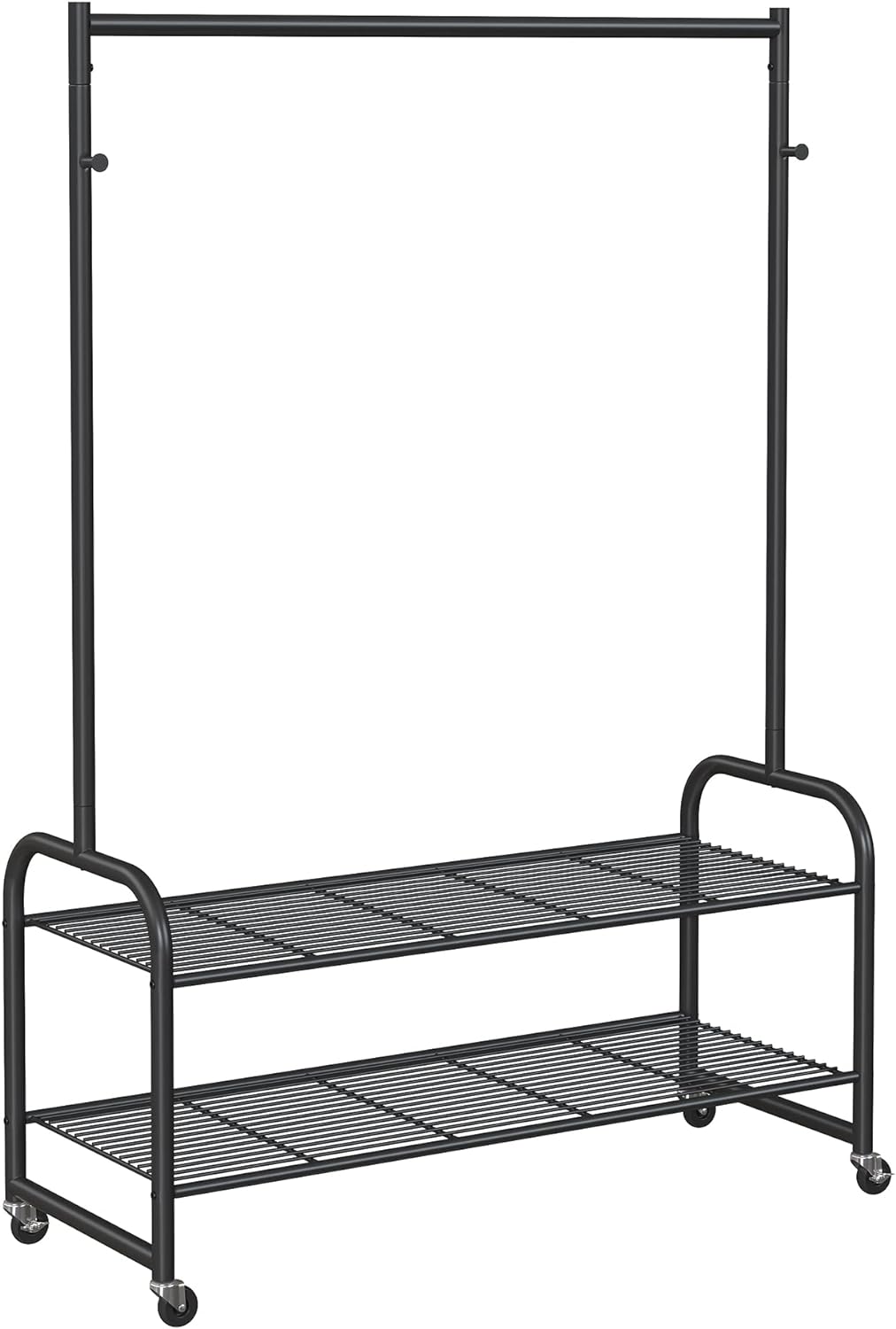 Stabil tøjstativ med skoreol, 45 kg bæreevne, metal, sort