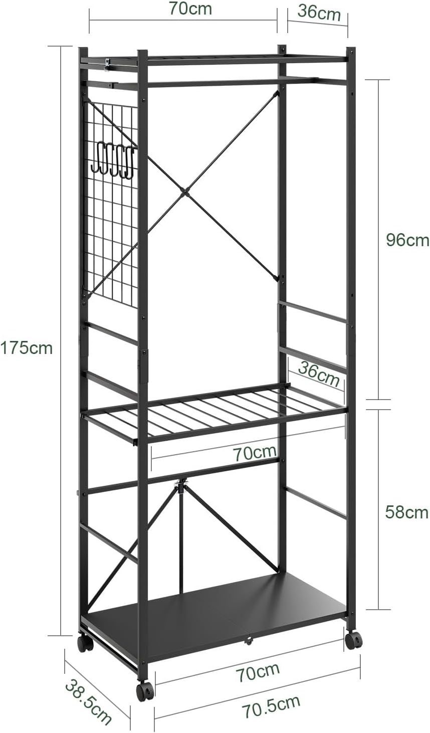 Foldbart tøjstativ på hjul, tøjstativ, 70,5x38,5x175cm