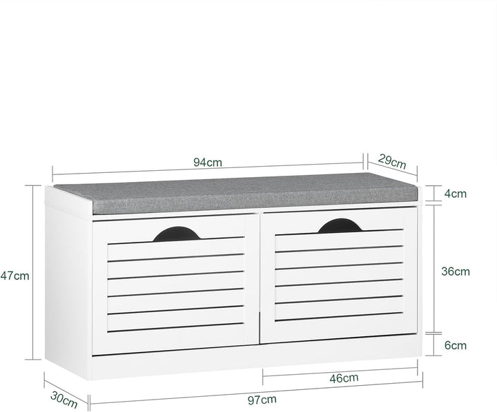 Skobænk med sæde, opbevaringsplads til 8 par sko - ideel til gang, 97x30x47 cm, hvid