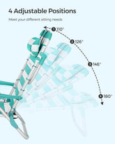Komfort på farten! Justerbar strandstol med rygsækfunktion, grøn/hvid striber
